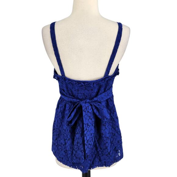 The Limited Romantic Ruffle Front Lace Babydoll Top Royal Blue Size Medium - Picture 4 of 7